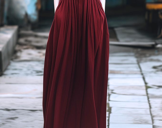Anysize custom soft linen cotton maxi skirt with elastic waist side pockets spring fall plus size skirt plus size clothing F796E