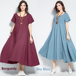 Anysize SALE short sleeves with big expansion linen cotton maxi dress spring summer plus size dress plus size clothing Y265