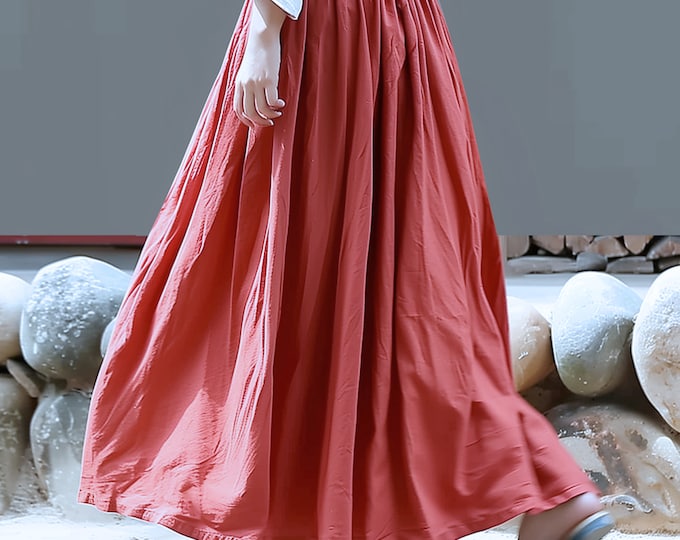 Anysize custom soft linen cotton elastic waist maxi skirt with pockets spring fall casual loose plus size skirt plus size clothing F499E