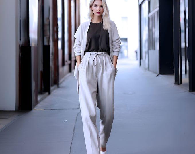 Anysize custom 100% linen elastic waist trousers with side pockets casual loose spring summer plus size dress pants plus size clothing F401L