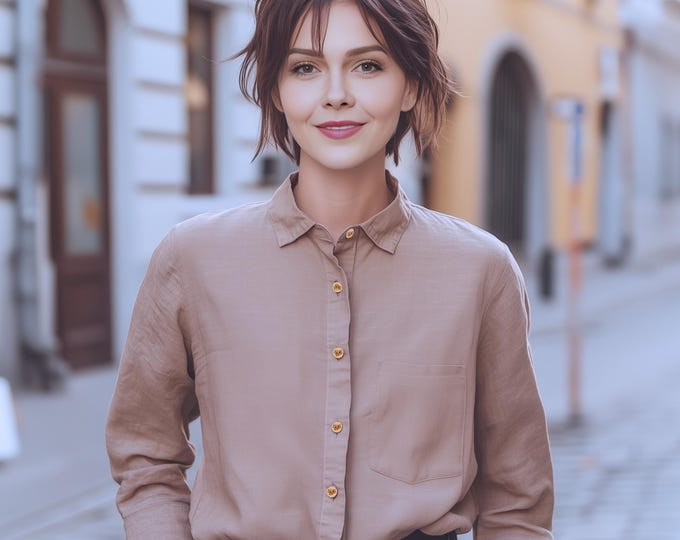 Anysize custom linen cotton shirt with long sleeves plus size blouse plus size tops plus size clothing spring fall tops F684N