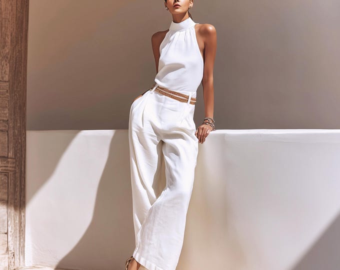 Anysize custom 100% linen back elastic waist pants with side pockets loose spring summer plus size pants plus size clothing F11DL
