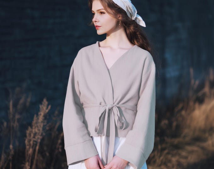 Anysize custom linen cotton jacket with long sleeves plus size blouse plus size tops plus size clothing spring fall tops F11YN