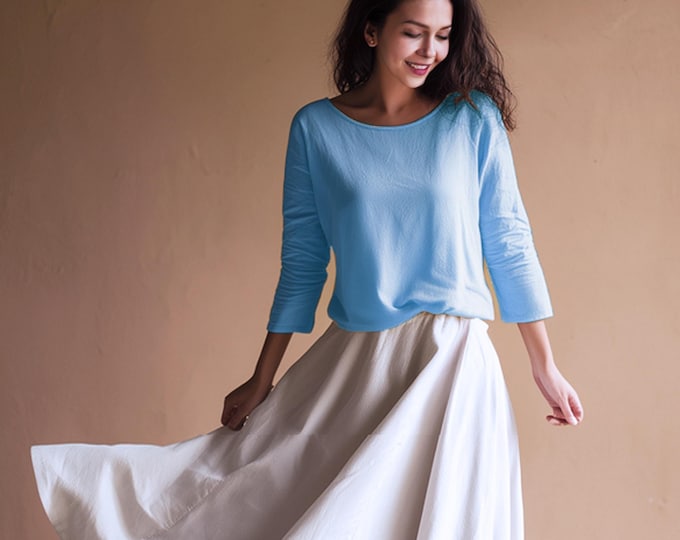 Anysize custom 3/4 sleeves 100% linen shirt classic blouses casual loose summer tops t-shirts plus size tops plus size clothing F90DL