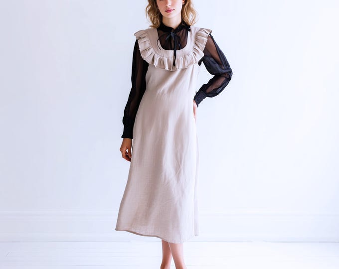 Anysize custom cotton linen vest dress sleeveless dress with side pockets spring fall plus size dress plus size clothing F68PN