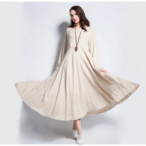 Anysize SALE long sleeves 600cm hem expansion skirt soft linen cotton spring summer plus size dress lithesome single layer Y93S