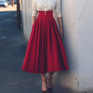 Anysize custom linen cotton wide band skirt with elastic waist side pockets spring fall plus size skirt plus size clothing F761N
