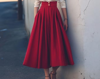 Anysize custom linen cotton wide band skirt with elastic waist side pockets spring fall plus size skirt plus size clothing F761N
