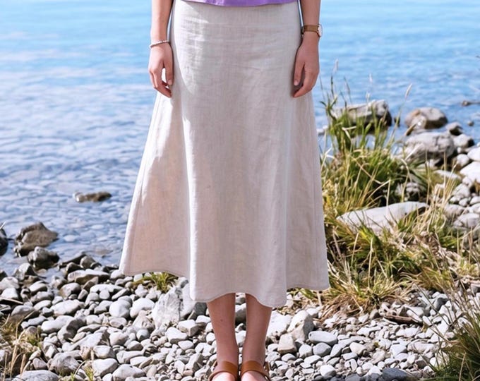 Anysize Custom 100% Linen Skirt for Women Back Elastic Waist Skirt A Line Skirt With Pockets Summer Plus Size Clothing F29WL