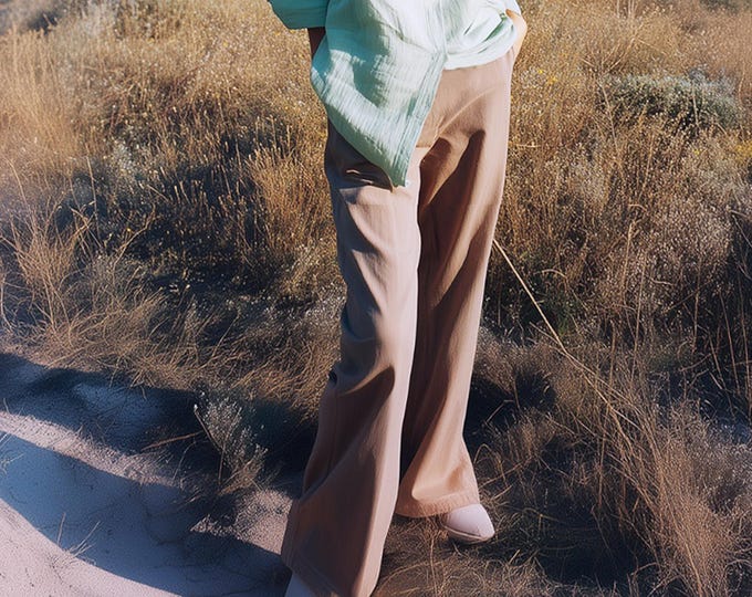 Anysize custom linen cotton trousers with side pockets elastic waist casual loose plus size trousers plus size clothing F28JQ
