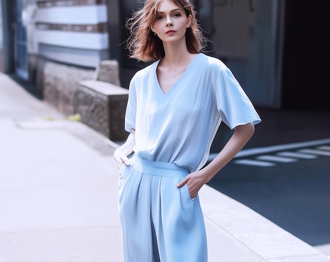 Anysize custom v neck 100% linen shirt short sleeves loose tops linen t-shirts summer plus size tops plus size clothing F83AL
