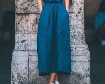 Anysize custom 100% linen skirt with back elastic waist with pockets spring summer fall plus size skirt plus size clothing F92JL