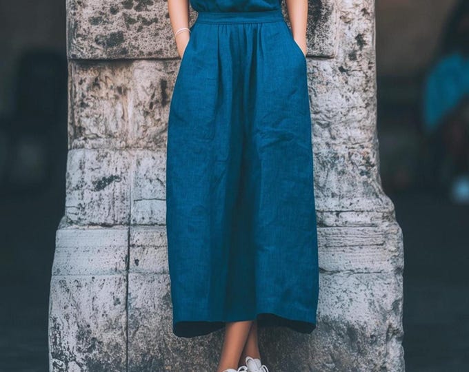 Anysize custom 100% linen skirt with back elastic waist with pockets spring summer fall plus size skirt plus size clothing F92JL
