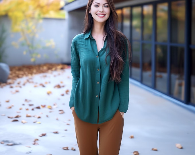 Anysize custom soft linen cotton blouse with buttons retro spring fall casual loose plus size tops plus size clothing F23AE