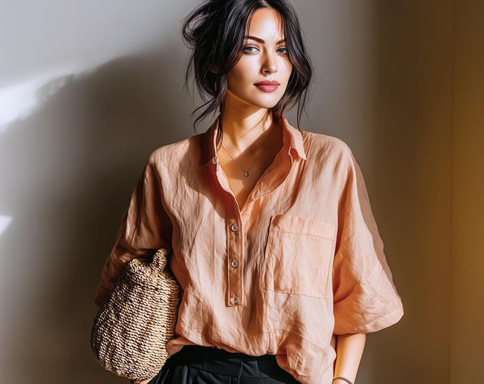 Anysize custom 100% linen shirt half sleeves buttoned loose tops linen t-shirts summer plus size tops plus size clothing F61DL