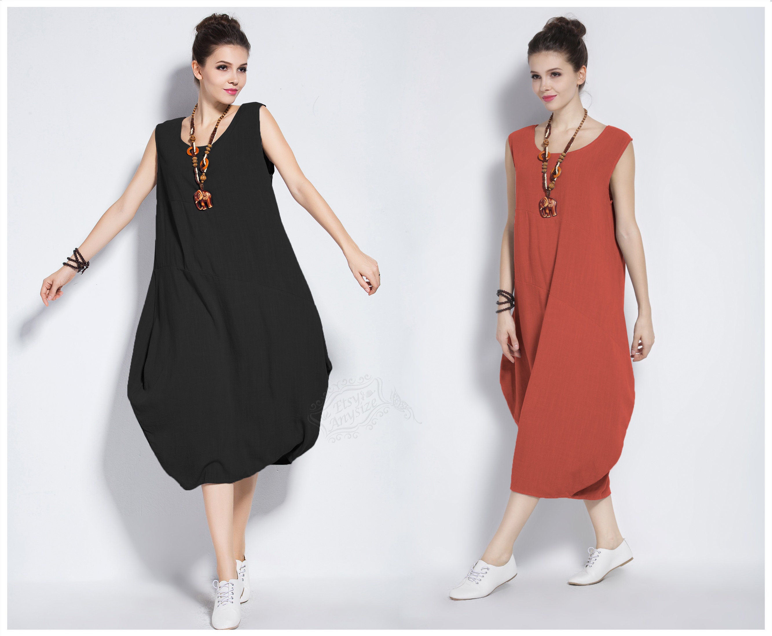 Anysize Sleeveless Soft Linen Lantern Dress Plus Size Dress - Etsy