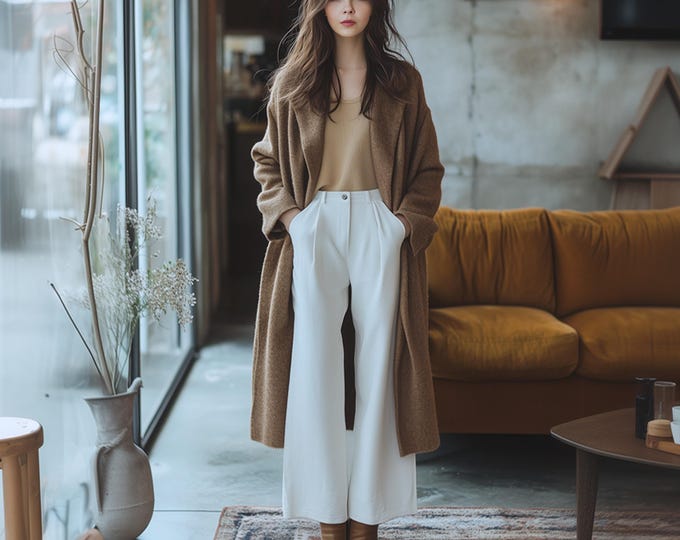 Anysize custom linen cotton bootcut pants with side pockets elastic waist plus size pants spring fall winter plus size clothing F737N