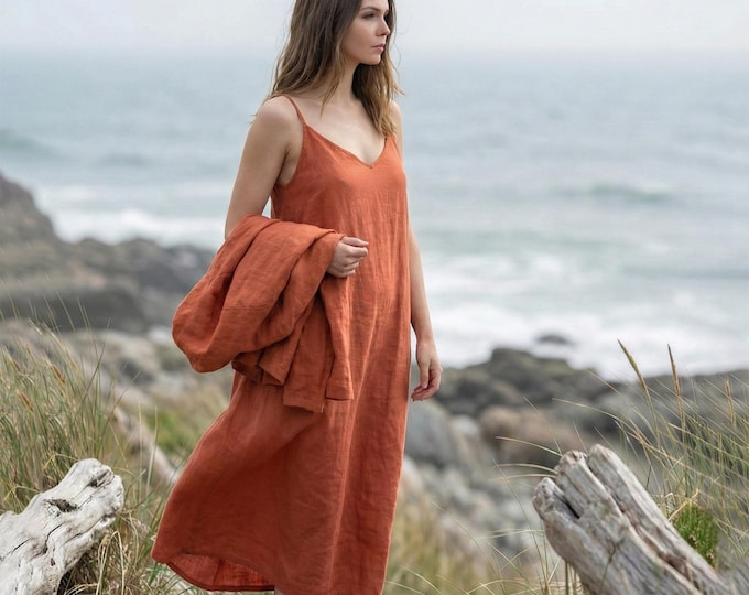 Anysize Custom 100% Linen V Neck Dress With Side Pockets Sleeveless Plus Size Dress Plus Size Clothing F86TL