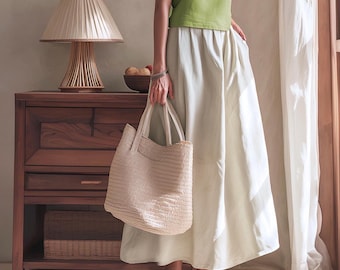 Anysize custom 100% linen maxi skirt with pockets spring summer elastic waist plus size skirt plus size clothing F37YL