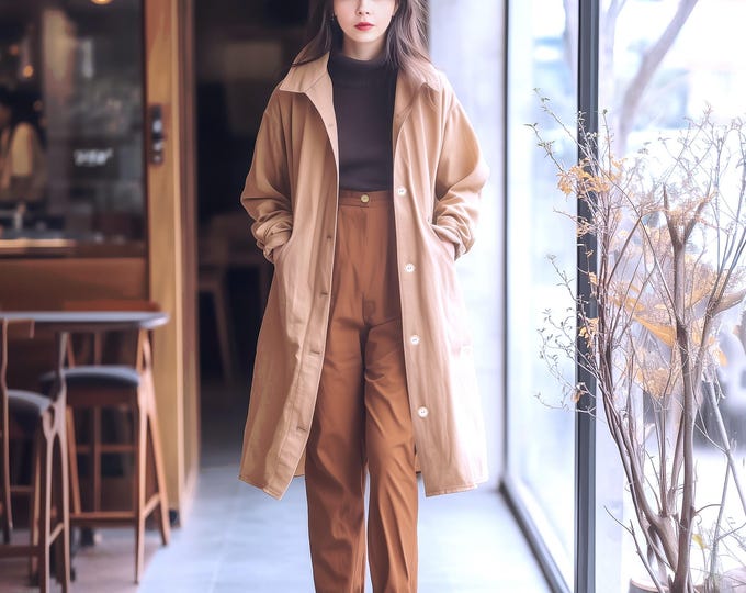 Anysize custom linen cotton simple coat with long sleeves spring fall plus size windbreaker plus size coat plus size clothing F735N