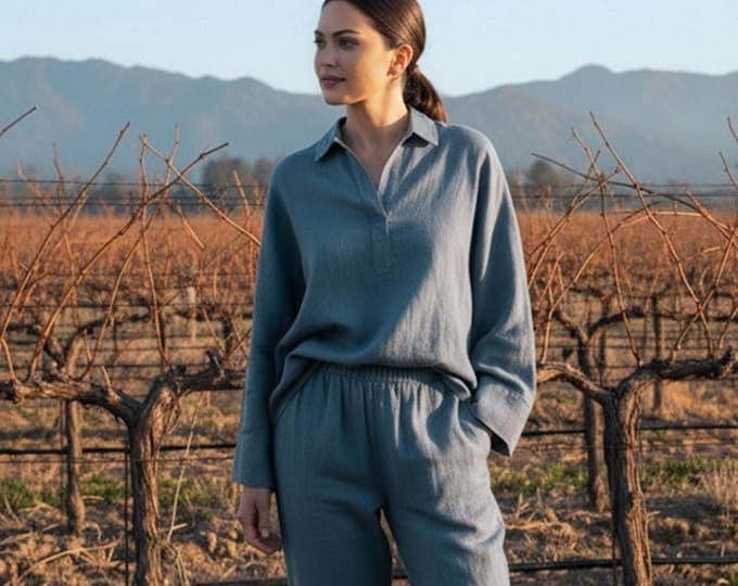 Anysize Custom Linen Cotton Collared Tops Casual Loose Plus Size Shirt With Long Sleeves Tops Plus Size Clothing Spring Fall Tops F79SN