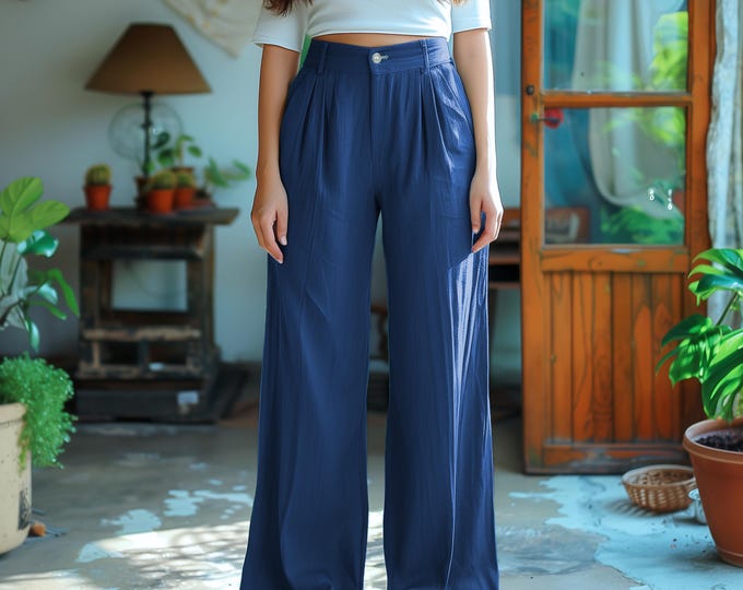 Anysize custom soft linen cotton pants with back elastic waist floor length trousers casual plus size pants plus size clothing F588E