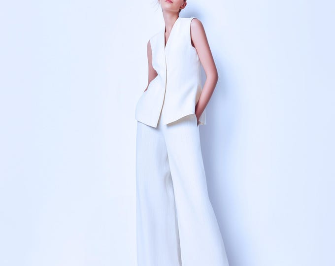 Anysize custom 100% linen elastic waist pants with side pockets loose spring summer plus size pants plus size clothing F11DL