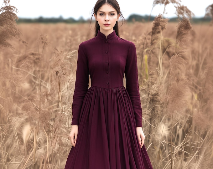 Anysize custom soft linen cotton plus size dress with functional buttons side pockets spring fall plus size clothing F880E