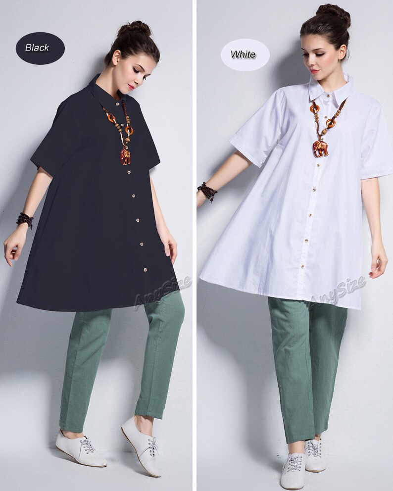 Anysize natural coconut button cotton blouse plus size T-shirt plus size dress plus size tops plus size clothing Summer clothing Y145