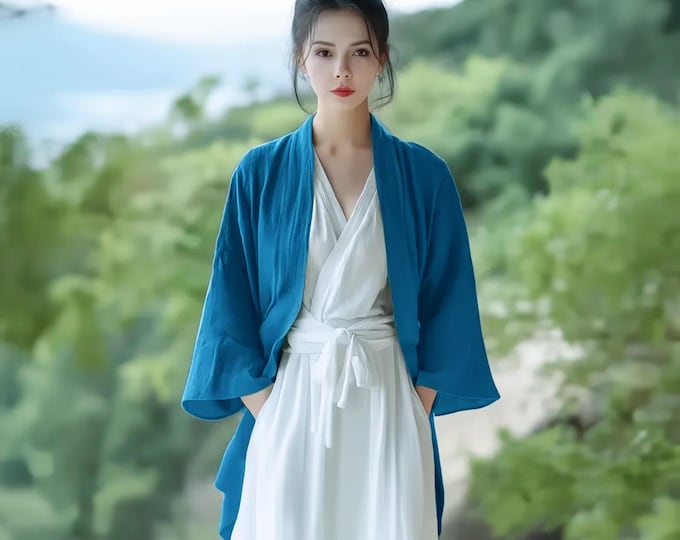 Anysize custom 100% linen cardigan wide sleeves spring summer sun proof jacket plus size cardigan plus size clothing F648L