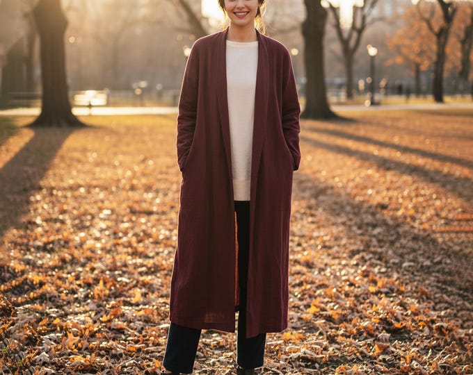 Anysize Custom Cardigan Soft Linen Cotton Long Sleeves Jacket With Pockets Spring Fall Plus Size Cardigan Plus Size Clothing F70SE