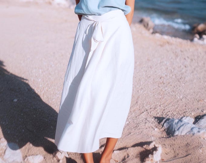 Anysize custom 100% linen skirt back elastic waist skirt with pockets belt spring summer plus size skirt plus size clothing F26RL