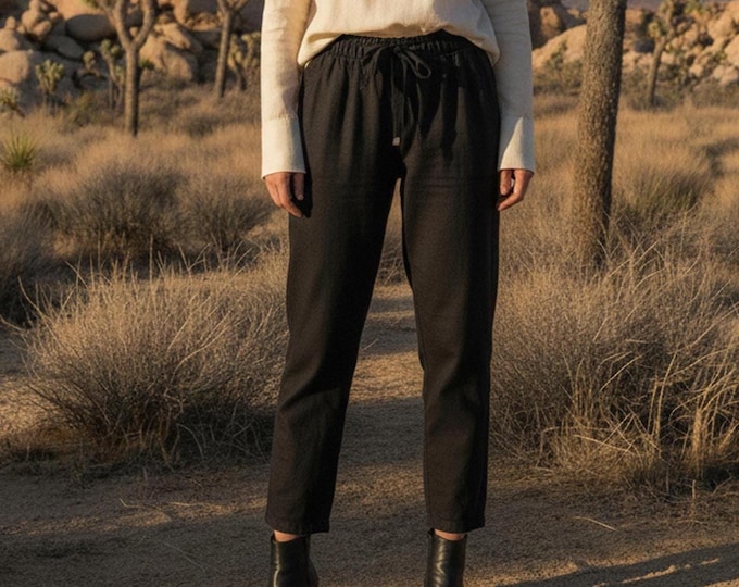 Anysize Custom Pants Linen Cotton Spring Fall Trousers With Elastic Waist Side Pockets Casual Loose Plus Size Pants Plus Size Clothing F68SN