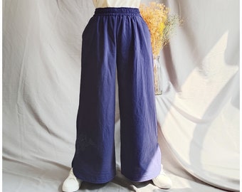 Anysize elastic waist linen cotton spring summer fall trousers sides split wide leg trousers soft loose pants plus size pants P33Q