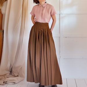 Anysize custom pleated full skirt 100% linen maxi length skirt elastic waist spring summer full plus size skirt plus size clothing F423L