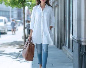 Anysize custom linen cotton oversized blouse plus size long shirt plus size tops plus size clothing spring fall blouse F645N
