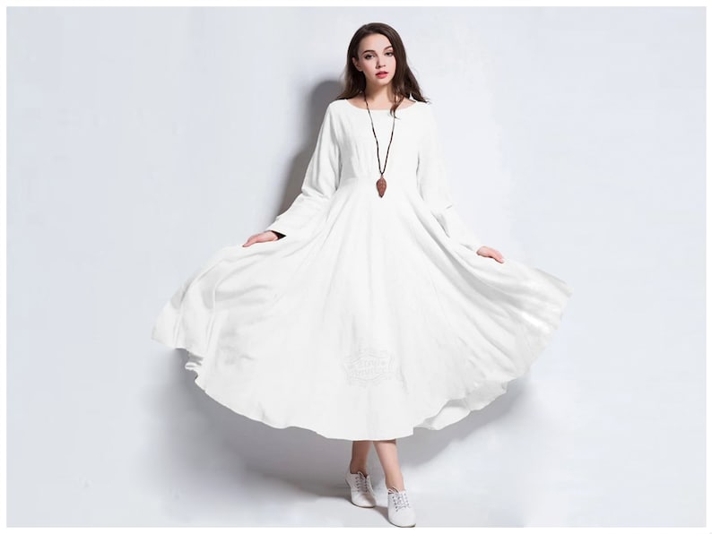 Anysize six meters hem opening spring summer fall expansion dress linen cotton lithesome single layer plus size clothing Y93S 