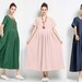 Anysize spring summer pleated dress soft linen cotton loose dress with side pockets plus size dress maxi fall dress clothing F122A