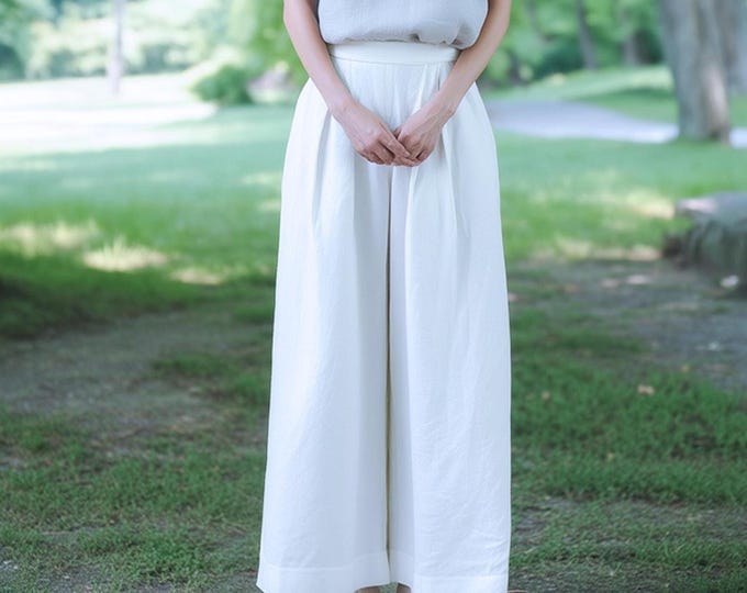 Anysize custom 100% linen pants with side pockets back elastic waist spring summer plus size pants plus size clothing F13JL