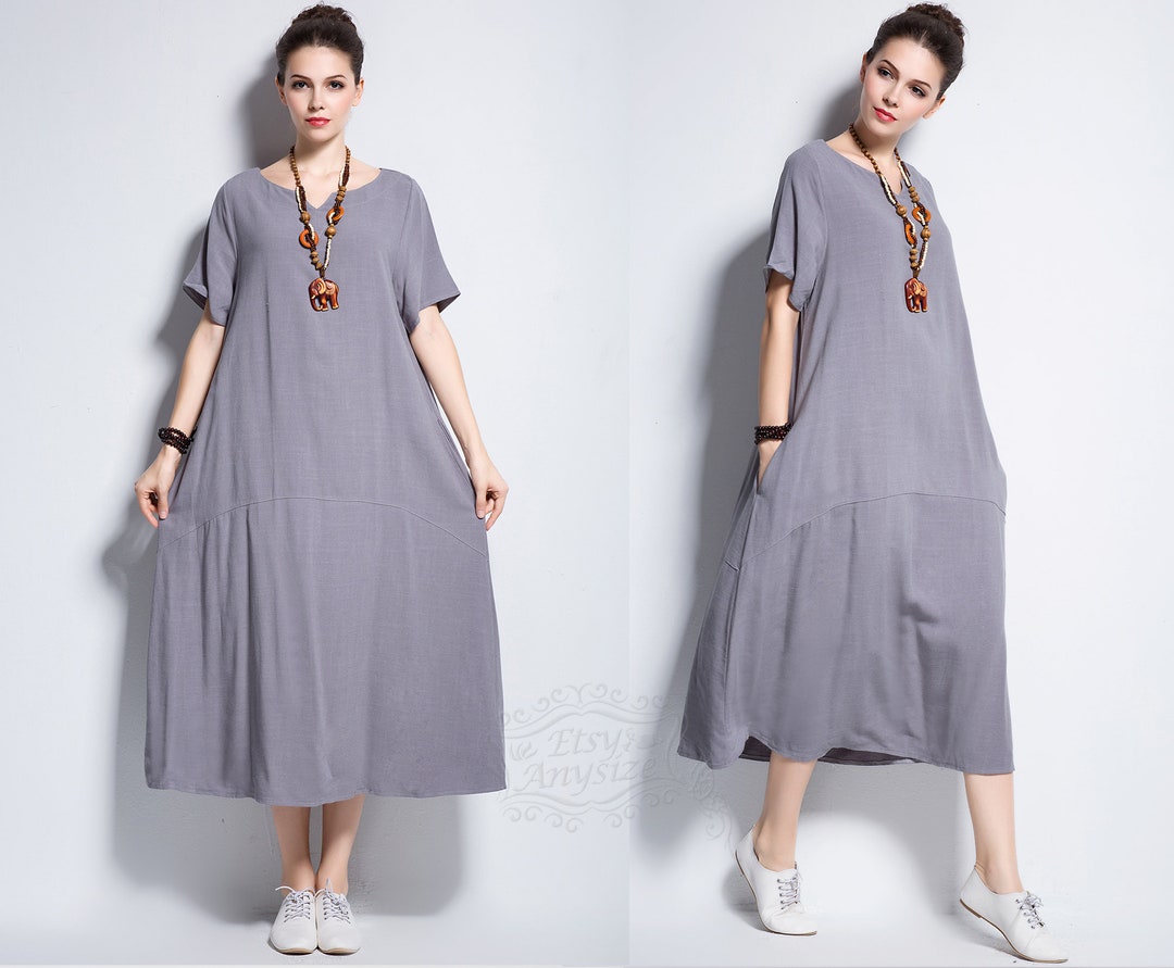 Anysize V Neck Soft Linen Dress With Invisible Pockets - Etsy