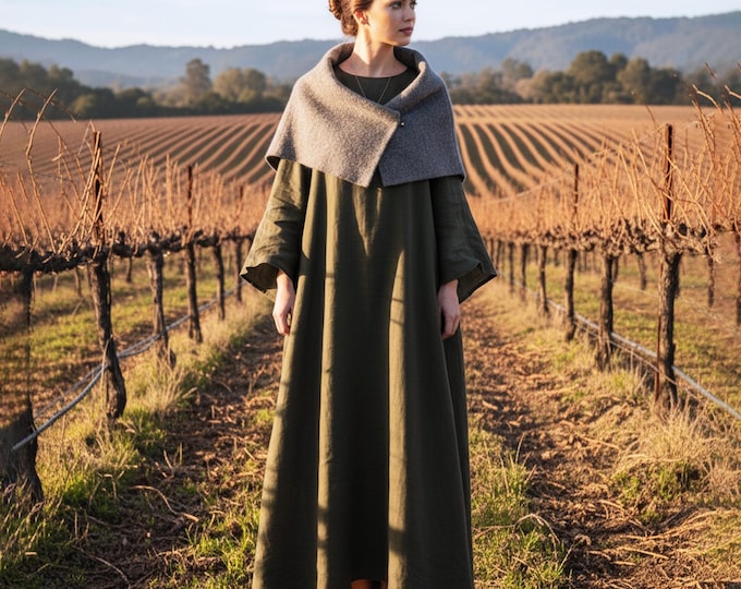 Anysize Custom Loose Maxi Dress With Side Pockets Flare sleeves Cotton Linen Spring Fall Winter Plus Size Dress Plus Size Clothing F59SN