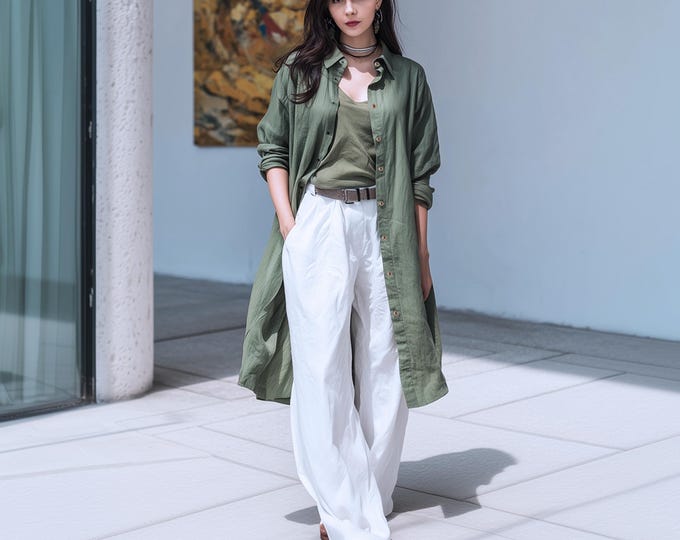 Anysize custom linen cotton spring fall loose pants with back elastic waist long trousers maxi pants plus size pants plus size clothing F7PN