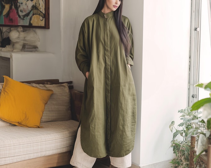 Anysize long sleeves linen cotton shirt dress with hidden functional buttons side pockets spring fall retro plus size clothing F97YN