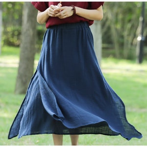 Anysize double-layer summer long skirt high waist skirt for ladies fluttering soft linen cotton plus size clothing P57F