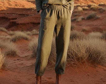 Anysize Custom Pants Linen Cotton Trousers With Elastic Waist Side Pockets Casual Loose Spring Fall Plus Size Pants Plus Size Clothing F88SN