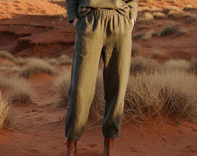 Anysize Custom Pants Linen Cotton Trousers With Elastic Waist Side Pockets Casual Loose Spring Fall Plus Size Pants Plus Size Clothing F88SN