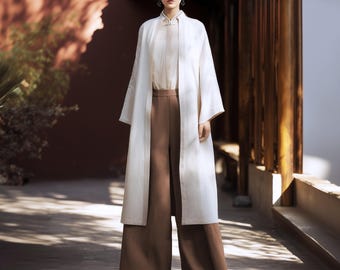 Anysize soft linen cotton long tunic wide sleeves cardigan spring fall coat plus size cardigan plus size clothing F1PE