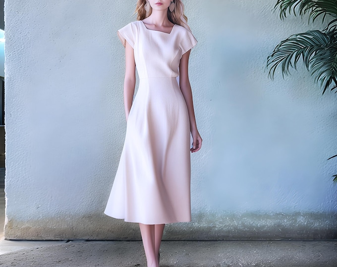 Anysize custom 100% linen midi dress with side pockets short sleeves plus size dress plus size clothing F55AL