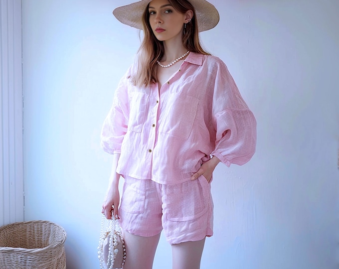 Anysize custom 100% linen 3/4 puff sleeves blouses lovely casual loose summer shirt plus size tops plus size clothing F456L