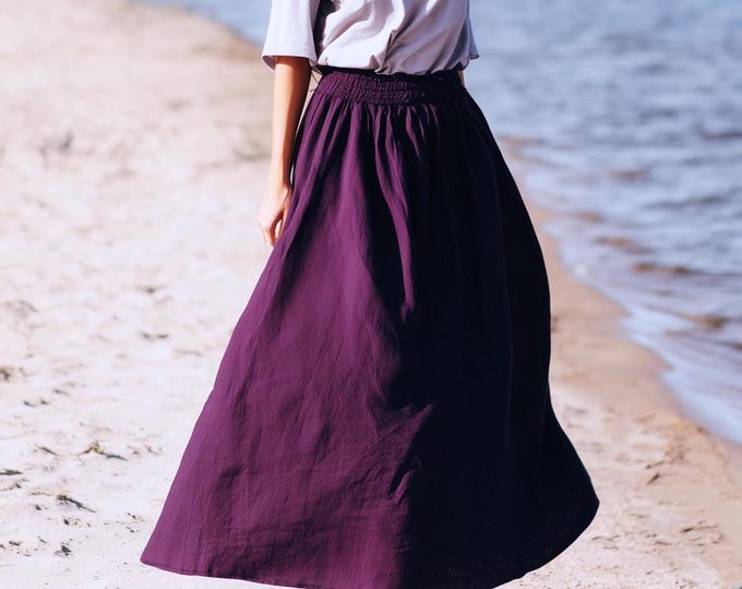 Anysize custom maxi skirt 100% linen A-line elastic waist with belt spring summer fall plus size skirt plus size clothing F9YL